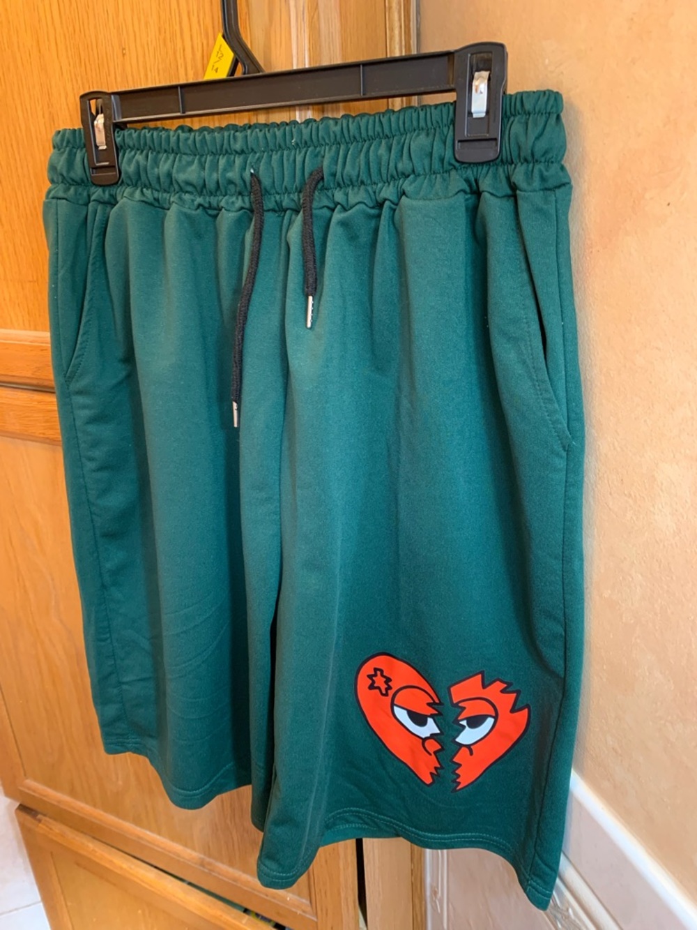 Men's Teal Athletic Shorts with Red Heart Graphic